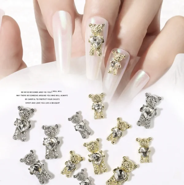 Nail Fashion Decorations Gold Silver Bear 5D No 7
